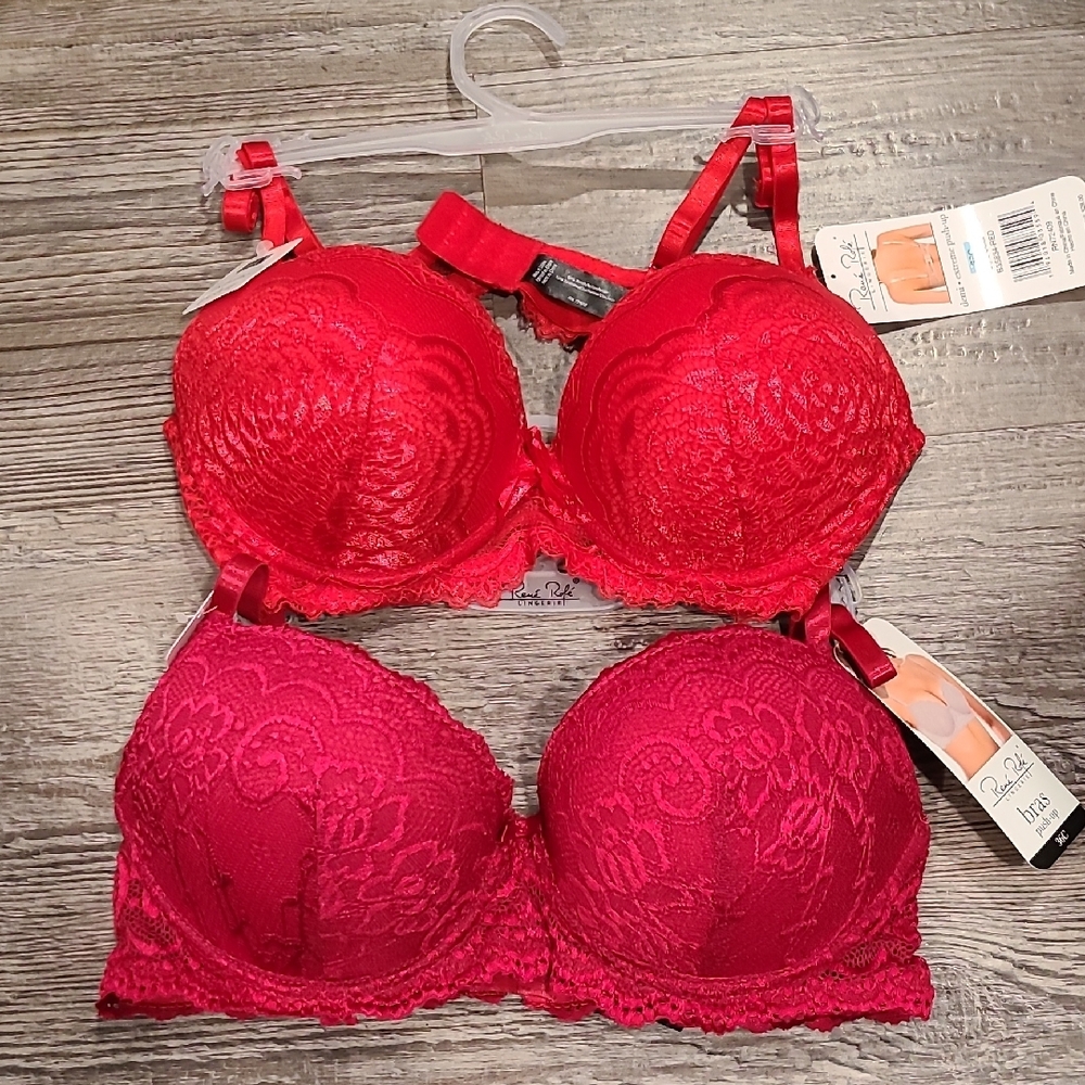 Set Of 2 Red Gorgeous Lace Push-Up Bras